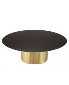 Table basse ronde 110x110cm plateau en fer noir pied strié doré
