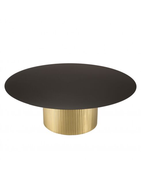 Table basse ronde 110x110cm plateau en fer noir pied strié doré