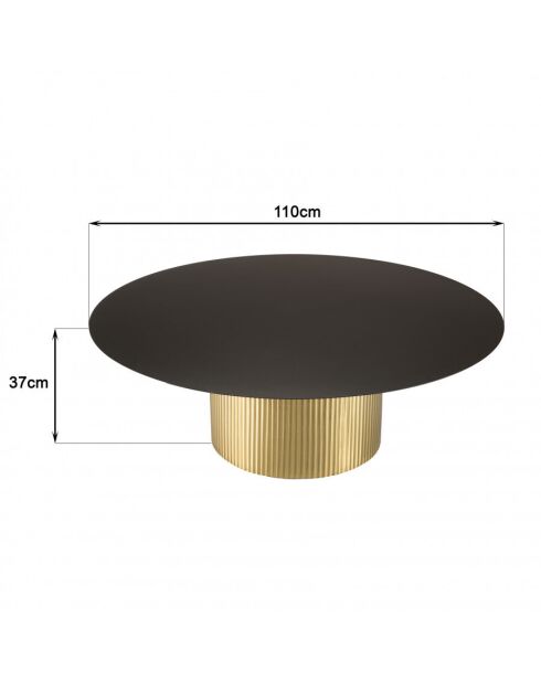 Table basse ronde 110x110cm plateau en fer noir pied strié doré