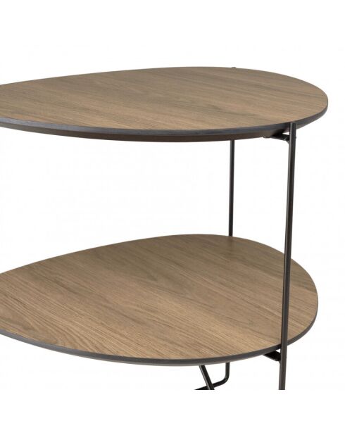 Table d'appoint 2 plateaux ovoïdes couleur mocha pieds métal