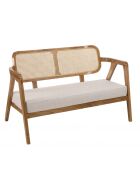 Canapé FLORES 2 p. en teck dossier cannage naturel coussin gris