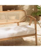 Canapé FLORES 2 p. en teck dossier cannage naturel coussin gris