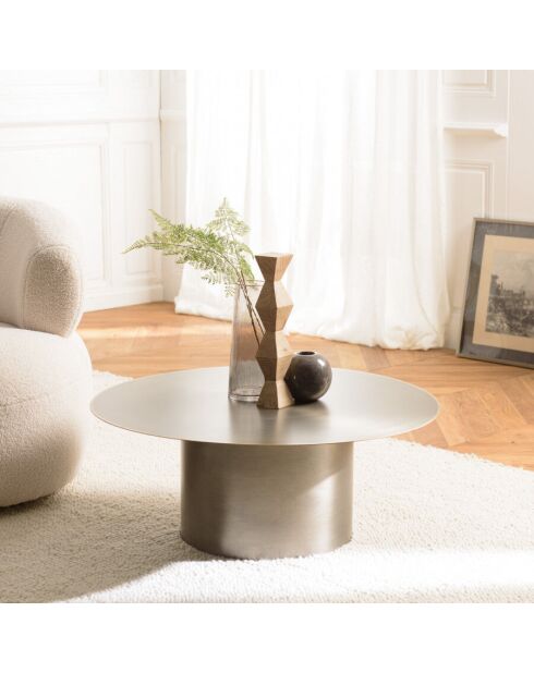 Table basse ronde 80x80cm en fer noir et bordure dorée