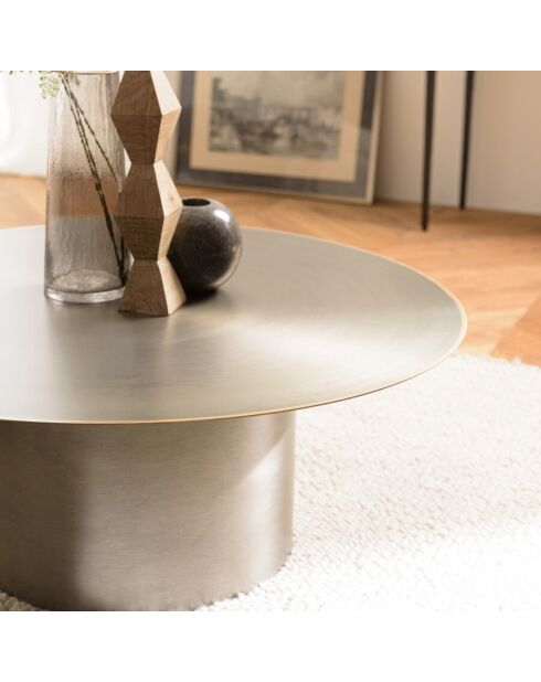 Table basse ronde 80x80cm en fer noir et bordure dorée