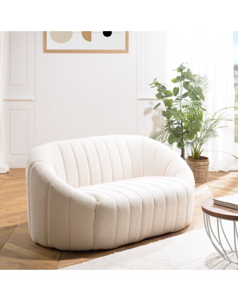 Canapé coquillage 2 places en tissu bouclette écru