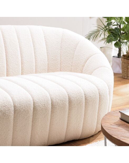 Canapé coquillage 2 places en tissu bouclette écru