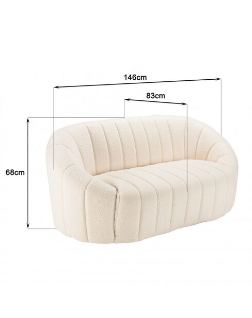 Canapé coquillage 2 places en tissu bouclette écru