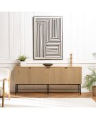 Buffet 4 p. décor effet bois rainuré noir et naturel SCOTT