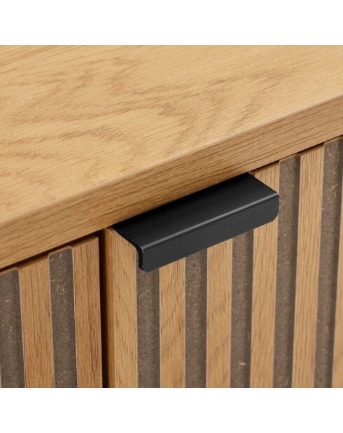 Buffet 4 p. décor effet bois rainuré noir et naturel SCOTT