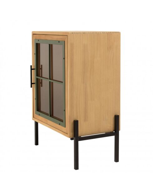 Buffet 1 porte vitrée encadrement vert pin et métal noir
