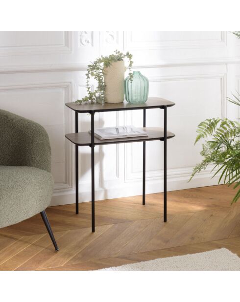 Table d'appoint double plateau couleur mocha pieds métal noir