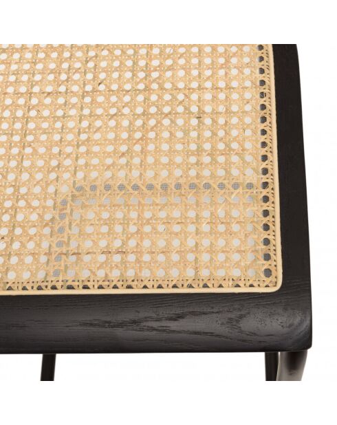 Lot de 2 tabourets d'ilot bois noir/rotin naturel pieds métal PIERRE