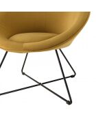 Fauteuil tissu velours jaune moutarde pieds croisés métal noir AGATHE