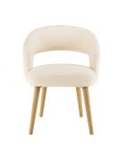 Chaise en tissu bouclette écru, dossier ouvert, pieds en bois PIERRE