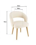 Chaise en tissu bouclette écru, dossier ouvert, pieds en bois PIERRE