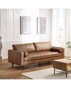 Canapé 3 places cuir couleur caramel assise capitonnée PIERRE