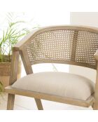 Chaise en bois assise tissu couleur lin dossier rotin naturel PIERRE