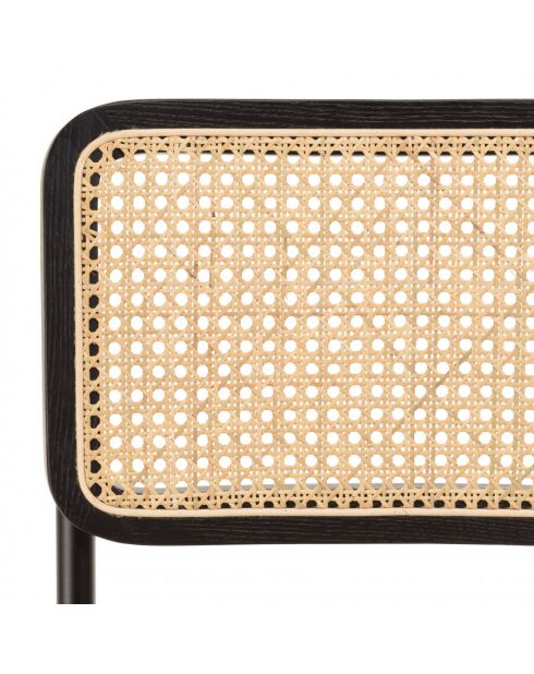 Lot de 2 chaises assise bois noir/rotin naturel pieds métal PIERRE