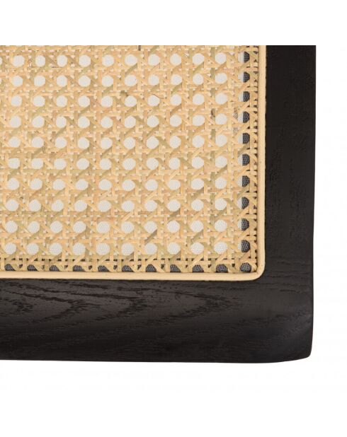 Lot de 2 chaises assise bois noir/rotin naturel pieds métal PIERRE