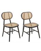 Lot de 2 chaises bois noir, assise et dossier en rotin naturel PIERRE