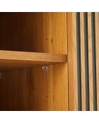 Meuble TV 2 p. 2 niches décor effet bois rainuré noir/naturel SCOTT