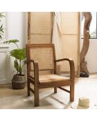Fauteuil mindi et cannage bois foncé