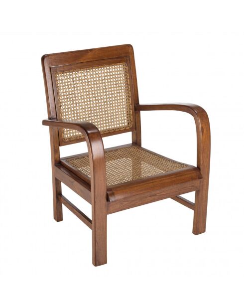 Fauteuil mindi et cannage bois foncé