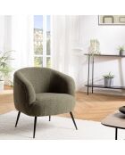 Fauteuil cosy tissu bouclette vert kaki pieds métal noir AGATHE