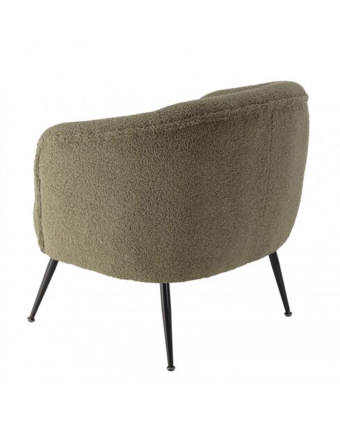 Fauteuil cosy tissu bouclette vert kaki pieds métal noir AGATHE