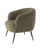 Fauteuil cosy tissu bouclette vert kaki pieds métal noir AGATHE