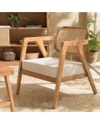 Fauteuil FLORES en teck dossier en cannage naturel coussin gris