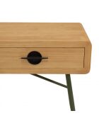 Console 2 tiroirs en pin couleur naturelle et pieds métal vert