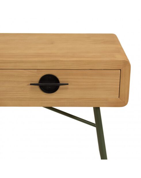 Console 2 tiroirs en pin couleur naturelle et pieds métal vert