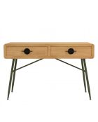 Console 2 tiroirs en pin couleur naturelle et pieds métal vert