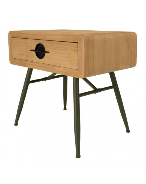 Chevet 1 tiroir en pin couleur naturelle et pieds métal vert