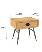 Chevet 1 tiroir en pin couleur naturelle et pieds métal vert