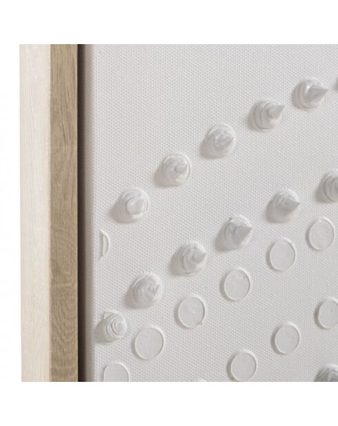 Décoration murale 103x143cm blanche à points, cadre naturel