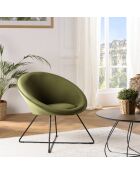 Fauteuil tissu velours vert olive pieds croisés métal noir AGATHE
