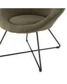 Fauteuil tissu bouclette vert kaki pieds croisés métal noir AGATHE