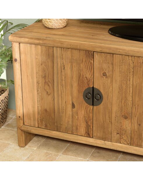 Meuble TV 2 tiroirs 2 portes, longueur 155cm bois pin recyclé SANDY
