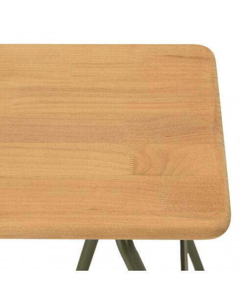 Console plateau en pin et pieds tréteaux en métal vert