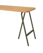 Console plateau en pin et pieds tréteaux en métal vert