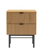 Chevet 2 tiroirs décor effet bois rainuré noir et naturel SCOTT