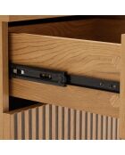 Chevet 2 tiroirs décor effet bois rainuré noir et naturel SCOTT