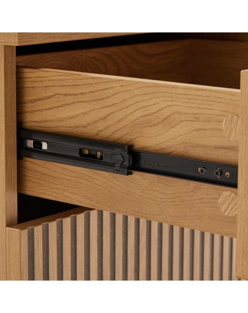 Chevet 2 tiroirs décor effet bois rainuré noir et naturel SCOTT