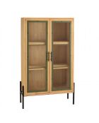 Vaisselier 2 portes vitrées encadrement vert pin et métal noir