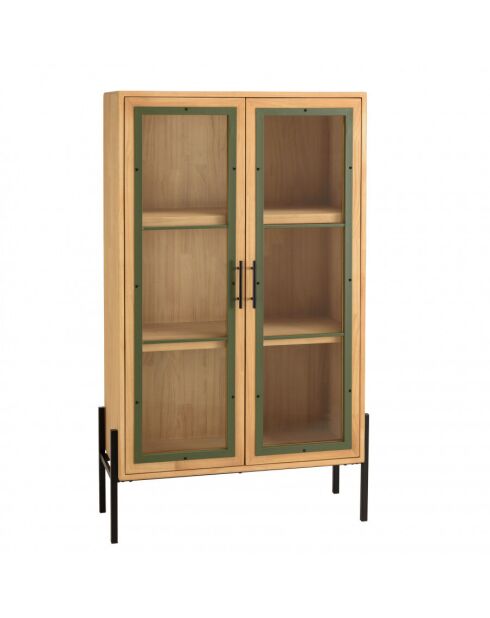 Vaisselier 2 portes vitrées encadrement vert pin et métal noir