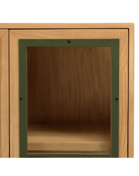 Vaisselier 2 portes vitrées encadrement vert pin et métal noir