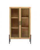 Vaisselier 2 portes vitrées encadrement vert pin et métal noir