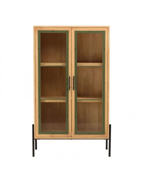 Vaisselier 2 portes vitrées encadrement vert pin et métal noir